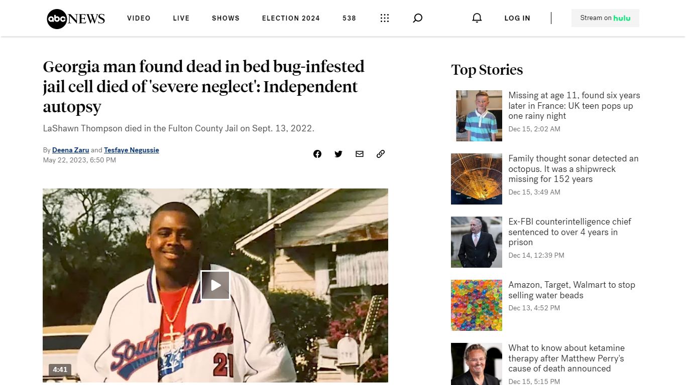 Georgia man found dead in bed bug-infested jail cell died of 'severe ...